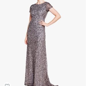 Adrianna Papell Short-Sleeve All Over Sequin Gown